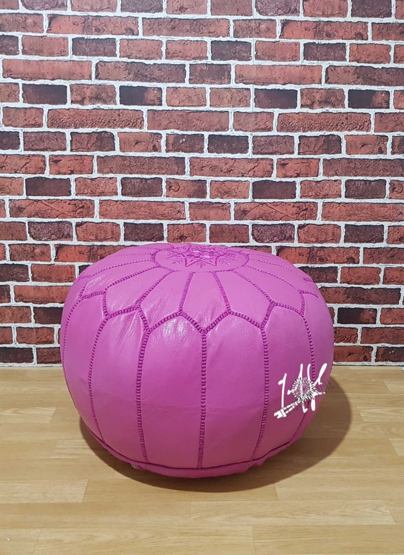 Fushia Pouf Ottoman Genuine Leather Moroccan Pouffe Pouf Handmade Ottoman Footstool
