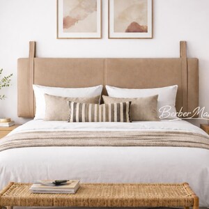 Authentic Woven Leather Wall Hanging Headboard | Brown Full Grain Leather Headboard | King Size Farmhouse Mounted Bed Headboard image 6