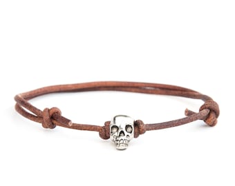 Skull Bracelet for Men and Women, Leather Biker Bracelet, Gothic Adjustable Skull Bracelet, Punk Gift for Him or Her
