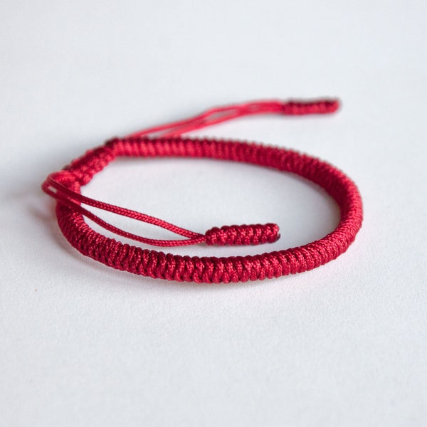 Red Cord Buddhist Protection - String Bracelet - Handmade Adjustable  Amulet