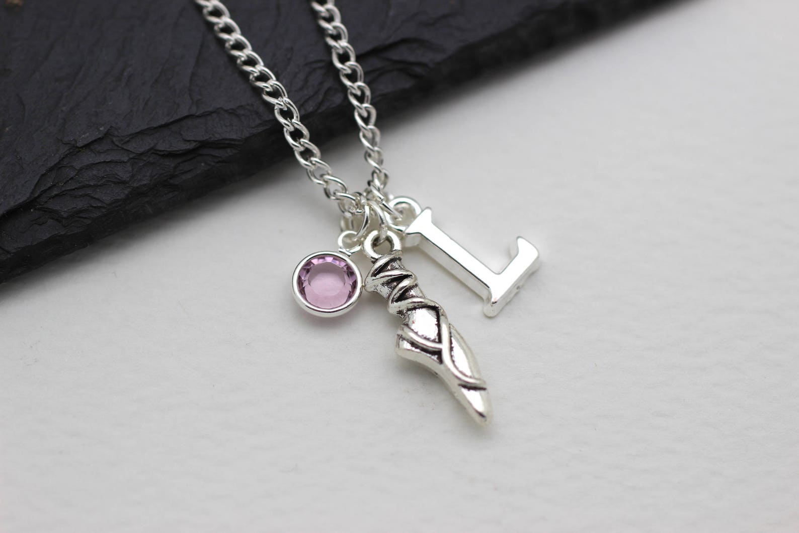 personalised ballet necklace, ballerina gift, ballet shoes, dancer necklace, initital necklace, charm necklace, swarovski crysta