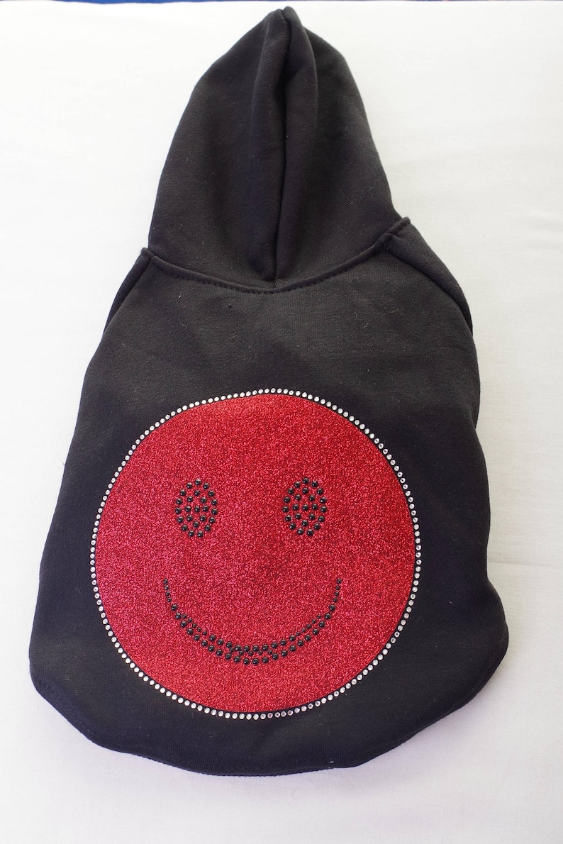 Red Happy Face Rhinestone Dog Hoodie
