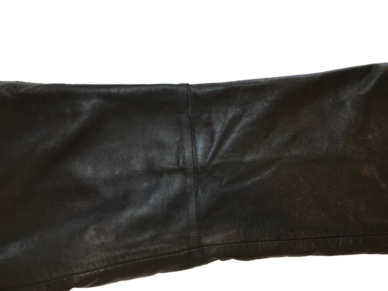 90s Black Leather Pants Flared Stitching Detail Size 6 Vintage