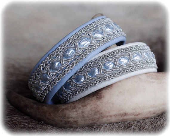 Braided leather bracelet for women, Cute jewelry for girl, Woven cuff bracelet, Light blue bracelet, Viking jewelry for women, Celtic cuff