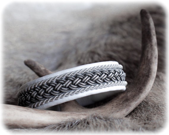 White leather cuff bracelet for women, Sami Lapland bracelet, Leather bracelet for men, Patina Jewelry, Womens Celtic bracelet, Gift for men