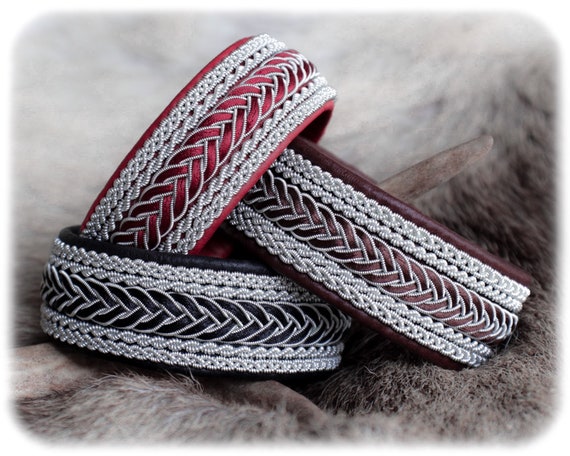 Black leather bracelet for women, Red leather cuff bracelet for women, Brown braided leather bracelet, Sami Lapland bracelet, Viking jewelry