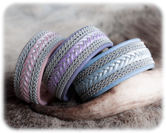 Pink leather bracelet for women, Cute gift idea for mom, Blue leather bracelet, Purple leather bracelet, Sami Lapland bracelet, Viking cuff