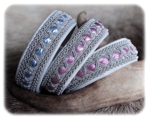 White leather cuff bracelet, Cute Lapland Sámi traditional jewelry for girl, Weaved Viking bracelet for women, Celtic braided pewter cuff