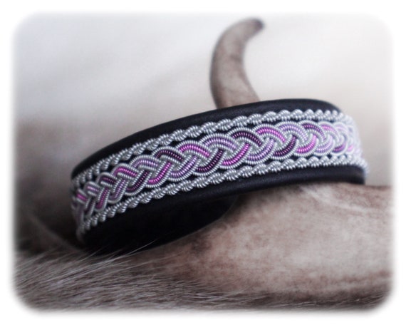 Black braided Leather bracelet for women, Sami jewelry for Ladies, Purple bracelet for women, Lilac jewelry, White leather Viking bracelet