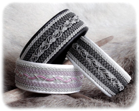 Black leather cuff bracelet for couple, Sami Lapland bracelet, White leather bracelet for women, Patina jewelry, Braided leather bracelet