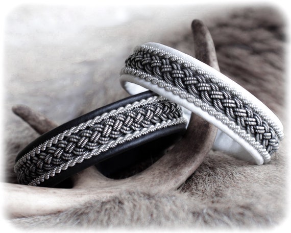 Black leather cuff bracelet for men, Sami Lapland bracelet, Leather bracelet for women, Patina Jewelry, Viking mens bracelet, Couples gift