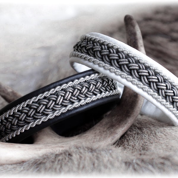 Bracelet de manchette en cuir noir pour homme, Bracelet Sami Laponie, Bracelet en cuir pour femme, Bijoux patinés, Bracelet Homme Viking, Cadeau couple