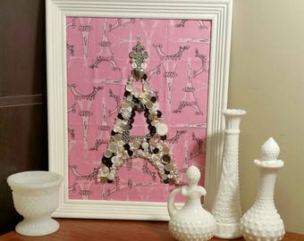 Eiffel Tower Vintage Button Art 11x14