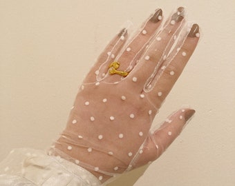 Vintage style polka dot white  Tulle lace gloves