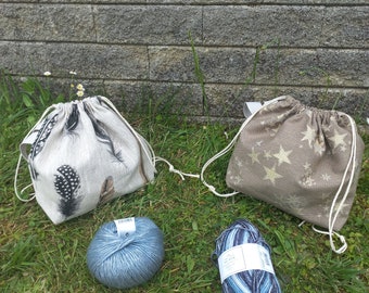Project bag, knitting, wool, crochet, 2 models, knitter project, knitterbag