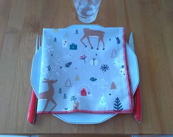 serviette de table 40cm x 40cm, noel, cerf, reine, maison, cantine, maternelle, nounou, original au choix zéro déchet écologique