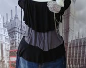 Up-cycled, Altered Clothes, Denim Shorts, Cap Sleeve T Shirt, Embellished, Lace, Flowers, Black, White, Gray