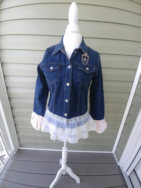 jean jacket with lace bottom