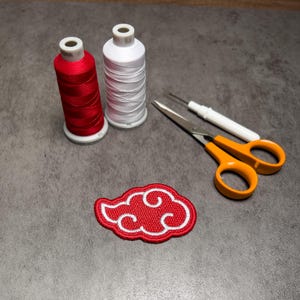 Anime- Inspired Red Cloud Embroidered Patch, Handmade Anime Gift, Cosplay Patches, Iron On