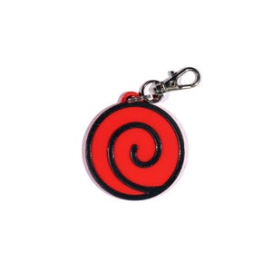Anime-Inspired Spiral Symbol Keychain | Red & Black Ninja Style 3D Printed Keychain | Manga Swirl Emblem