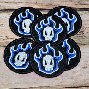 Anime-Inspired Flame Skull Embroidered Patches, Iron On/Sew On, Anime Gift, Cosplay, Hat, Beanie, Backpack Patches, Hook and Loop