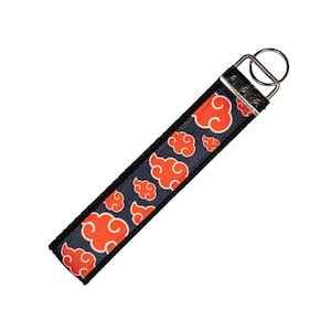 Handmade Anime-Inspired Red Cloud Wristlet Keychain - Black Key Strap