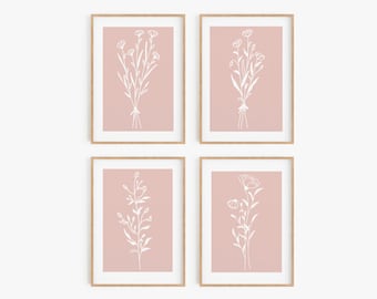 Blush Pink Floral Wall Art, Simplistic Gallery Wall Art, Girl Nursery Wall Art, Girl's Room Wall Art, Pink Floral Prints, Modern Nursery Art