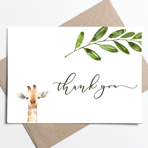 Jungle Animal Thank You Card Baby Shower Thank You Card Etsy