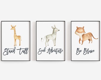 Safari Wall Art, Safari Nursery Ideas, Safari Wall Decor, Safari Nursery Set, Nursery Decor, Instant Download, Printable Wall Art, Giraffe