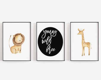 Young Wild and Free, Safari Nursery Decor, Safari Wall Art, Giraffe Wall Art, Printable Wall Art, Nursery Art, Nursery Decor, Jungle Nursery