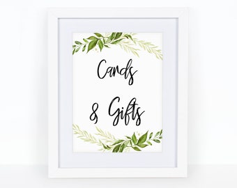 Printable Cards and Gifts Sign Watercolor Greenery Wedding - Etsy