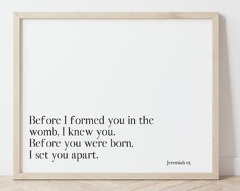 Bible Verse Nursery Wall Art, Jeremiah 1:5 Wall Art, Gender Neutral Nursery Decor, Nursery Quote Wall Art, Nursery Prints, Printable,