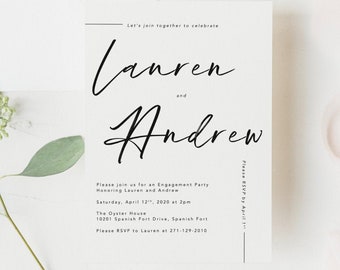 Minimalist Engagement Party Invitation, Simple Engagement Party Invites, Wedding Shower Invitation, Editable Invitation, Printable Invite