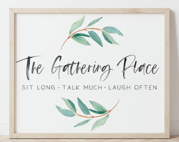 The Gathering Place Wall Art, Greenery Home Wall Art, Printable Dining