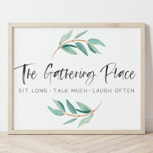 The Gathering Place Wall Art, Greenery Home Wall Art, Printable Dining Room Wall Art, Farmhouse Home Decor, Kitchen Wall Decor, Rustic Art