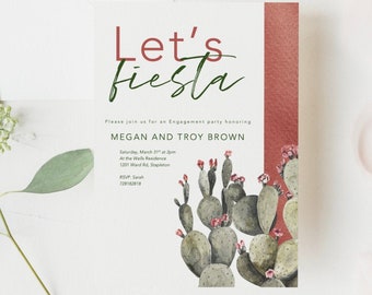 Fiesta Engagement Party Invitation, Couples Shower Fiesta, Fiesta Invitation, Cactus Invitation, Succulent Invitation, Editable Invitation