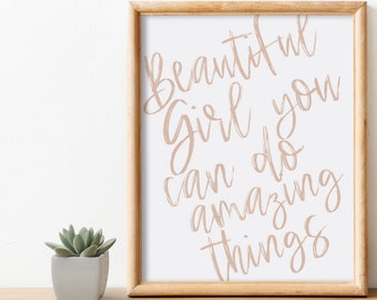 Beautiful Girl you can do Amazing Things, Baby Girl Nursery Wall Art, Large Wall Art, Wall Art for a Girl's Room, Blush Pink Wall Decor,