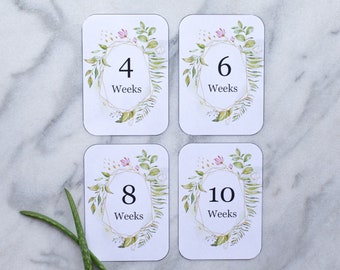 Printable Pregnancy Milestone Cards, Baby Gift, Mom to be, Baby Progress, Greenery, Calligraphy Font, Photo Prop, Milestone Cards, DIY