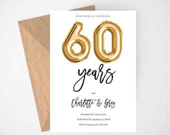 60th anniversary invitations etsy