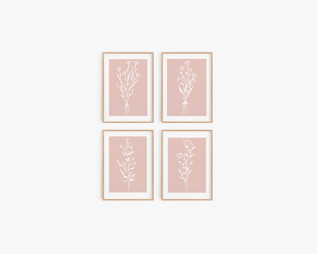 Simplistic Pink Floral Wall Art Simple Flower Wall Art Girl Etsy