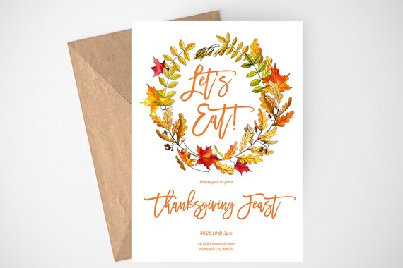 thanksgiving invite thanksgiving dinner invitation lets eat printable invitation friendsgiving friendsgiving party instant download thanksgiving invite