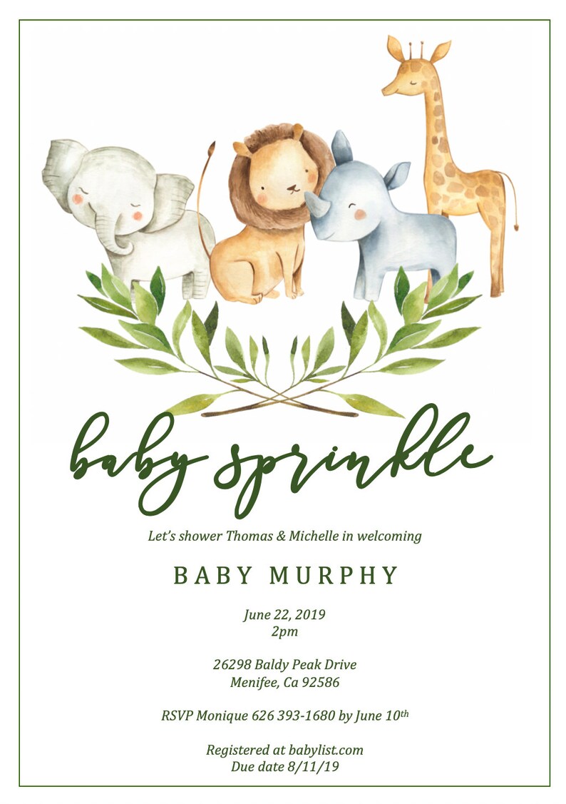 Safari Baby Shower Invitation Animal Baby Shower Jungle Etsy