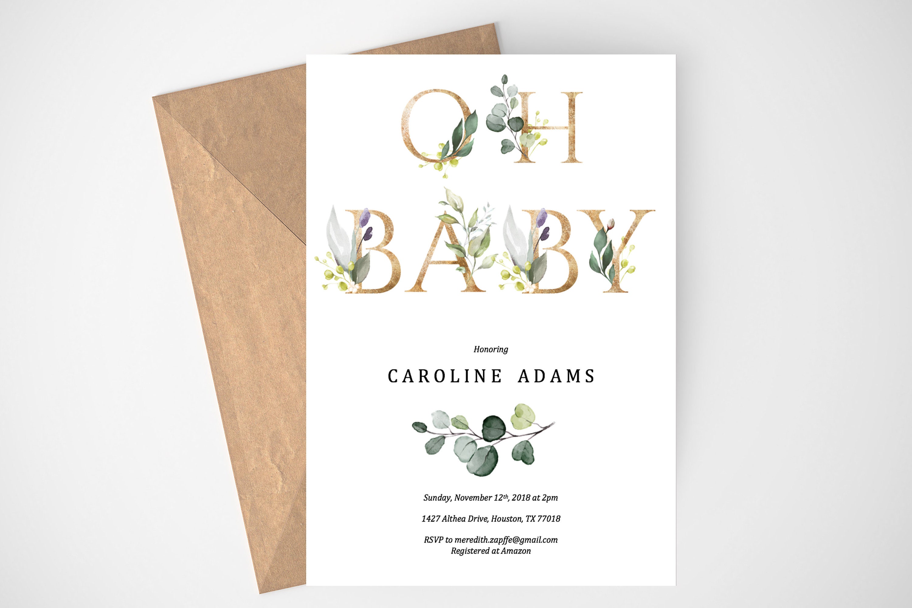 Greenery Baby Shower Invitation Template Editable Greenery Etsy