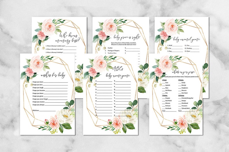 Baby Shower Activity Girl Baby Shower Baby Game Gold and Floral Who knows Mommy best DIY Baby Animal Game Pink Baby Shower Games