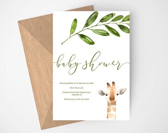 Giraffe Baby Shower Invitation, Safari Baby Shower, Jungle Baby Shower, Greenery, Baby Shower Invites, Printable Invitation, Download, DIY