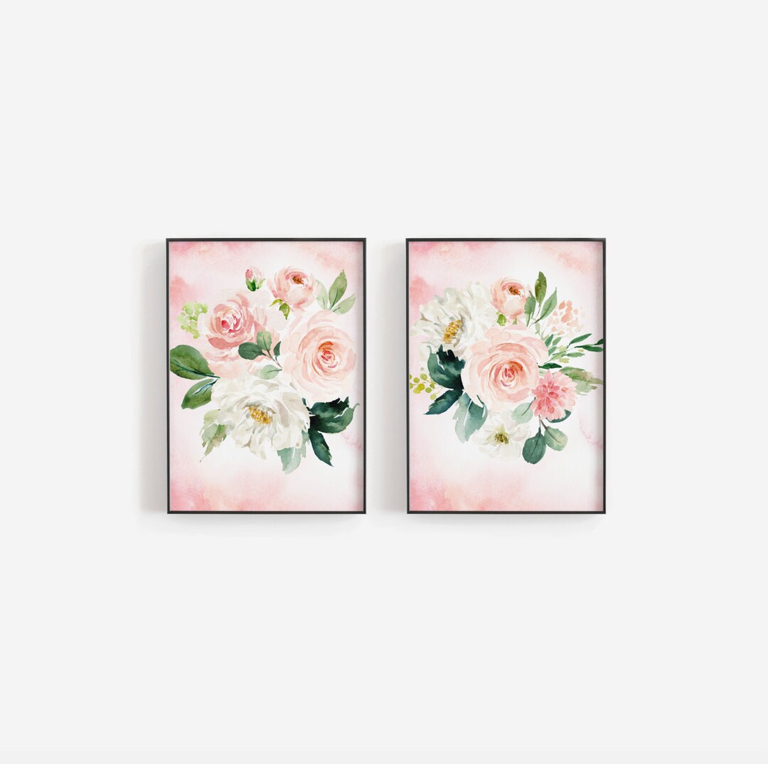 Blush Pink Floral Wall Art, Baby Girl Nursery Wall Art, Printable ...