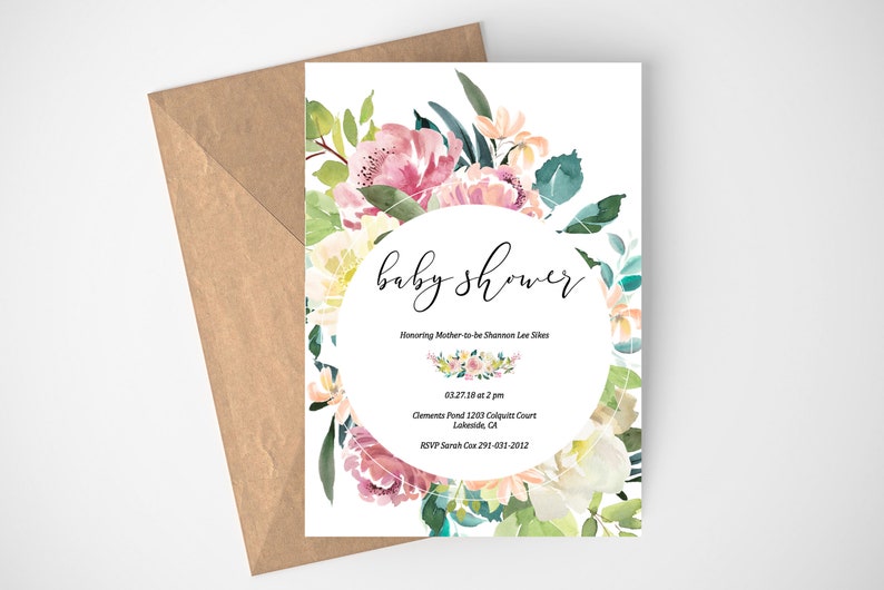 Baby Girl Shower Invitation Template, Baby Shower Invitation Girl, Floral Baby Shower Invitation, Instant Download, Editable Invitation image 1