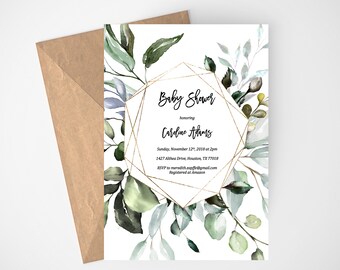 Greenery Baby Shower Invitation Template, Eucalyptus Baby Shower Invite, Editable Instant Download, Greenery Invitation, Boho Baby Shower,