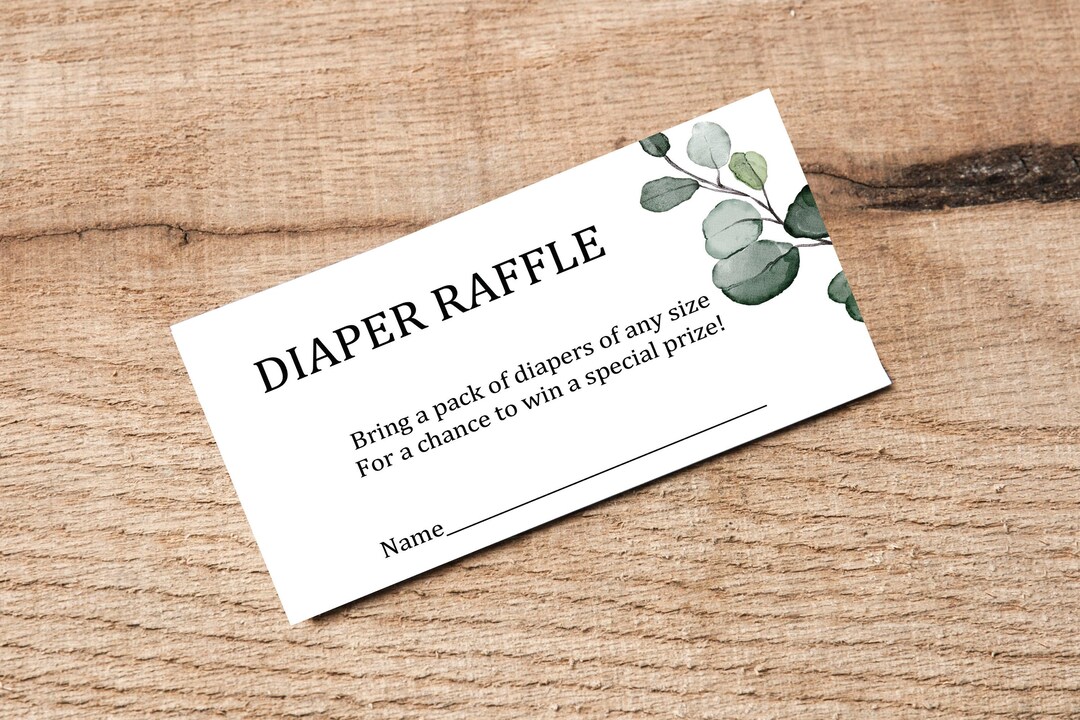 Diaper Raffle Card, Diaper Raffle Ticket, Rustic Baby Shower, Greenery ...