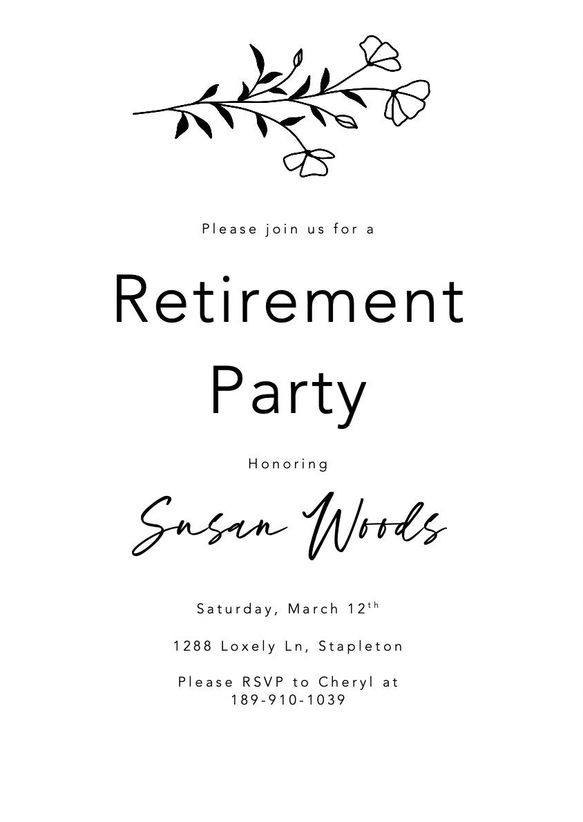 Retirement Party Invitation Template Simplistic Party Etsy